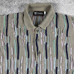 Tundra Polo Shirt Mens Extra Large Coogi Vintage Knit Geometric Cotton Linen